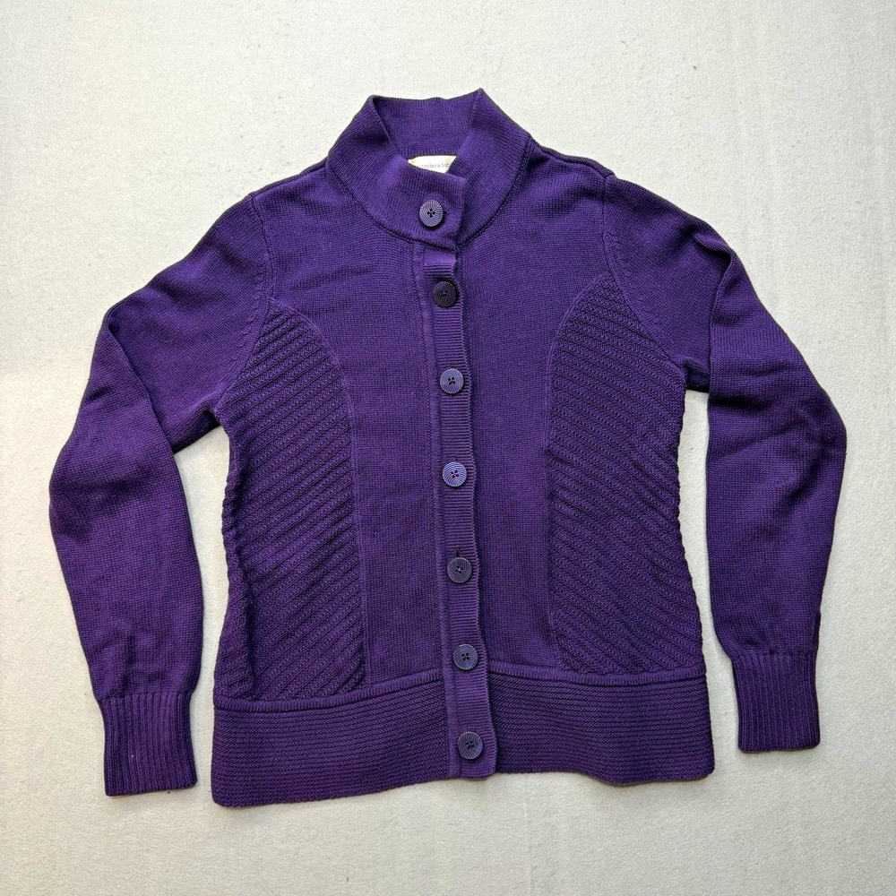 Christopher & Banks Cardigan Sweater Womens Small Purple 100% Cotton Mock Neck S